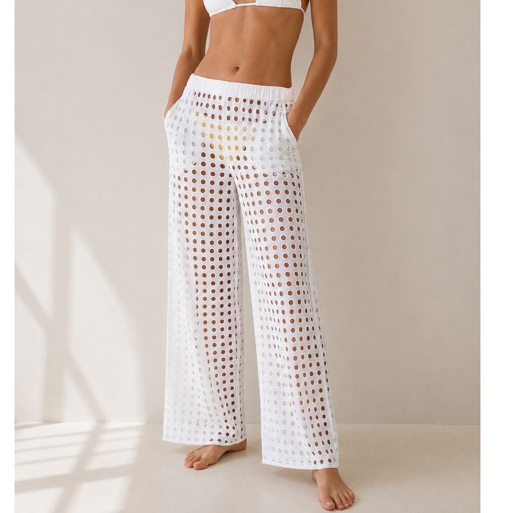 Solid & Striped Eyelet Delaney White Cover Up Pants Resortwear Beach Boho Size L